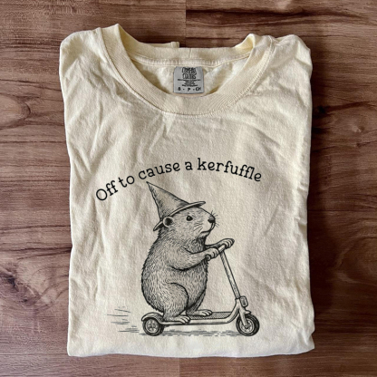 Off To Cause A Kerfuffle Funny Groundhog Scooter T-shirt