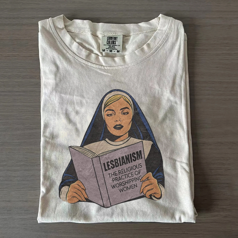 Nun Reading Lesbian Book Pride Month T-shirt