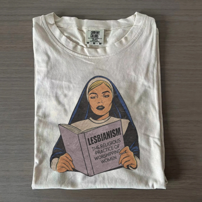 Nun Reading Lesbian Book Pride Month T-shirt