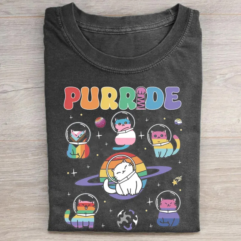 Purride Cats In Space Rainbow Cats LGBTQ Pride T-shirt