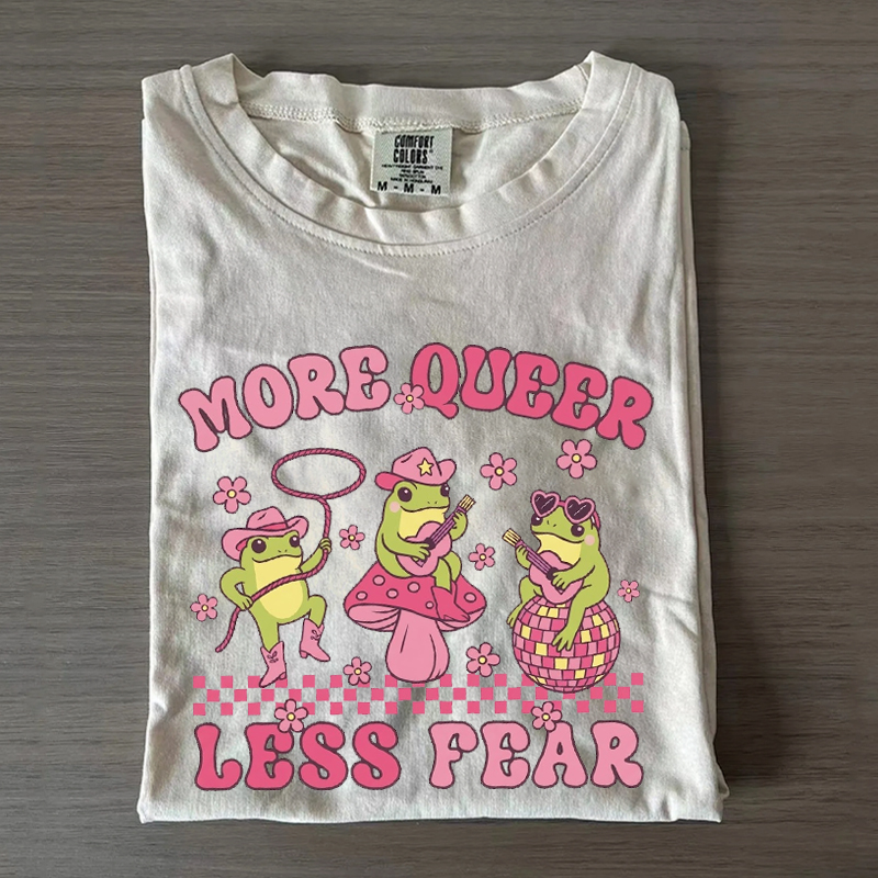More Queer Less Fear Cute Frog Gay LGBTQ Pride T-shirt