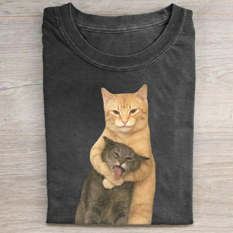 Funny Hugging Cats Vintage T-Shirt