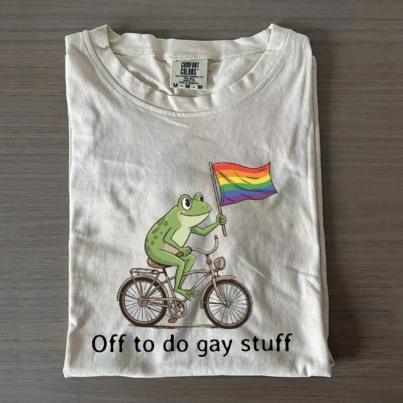 Off to do Gay Stuff LGBTQ Frog on Bicycle T-shirt