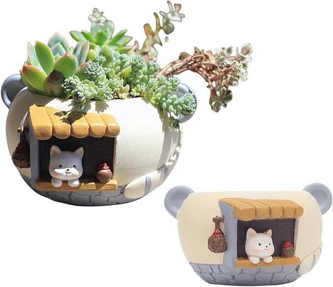 Wavising Cartoon Cute Succulent Plant Pot für Büro Balkon Dekor, Baum Harz Blumentopf für Micro Landschaft Gartenarbeit, Mehrzweck-Stifthalter