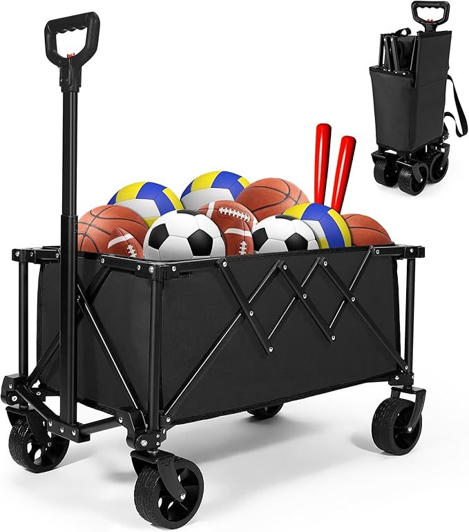 Wavising Faltbarer Strandwagen, Heavy Duty Portable Beach Trolley Utility Faltbarer Wagen mit All-Terrain-Rädern, Faltbarer Reisewagen, Belastbarkeit 150kg, Schwarz