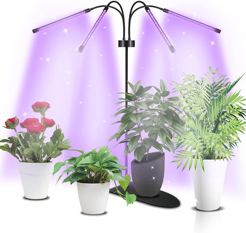 Wavising Wachsen Lichter für Indoor-Pflanzen, 80LEDs Vollspektrum-LED-Pflanzenlampen mit verstellbarem Stativ, 4 Köpfe dimmbar Pflanze wachsen Licht, 3 Beleuchtungsmodi & 3/9/12H Timer für Sämlinge Sukkulenten