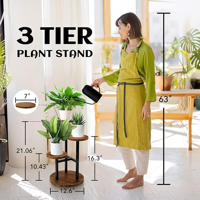 Wavising 3-Etagen-Pflanzenständer, hohe Metall-Holz-Regal-Halter für Innen-, Außen-Display Rack Blumentopf Stand für Ecke Wohnzimmer Balkon Garten Terrasse