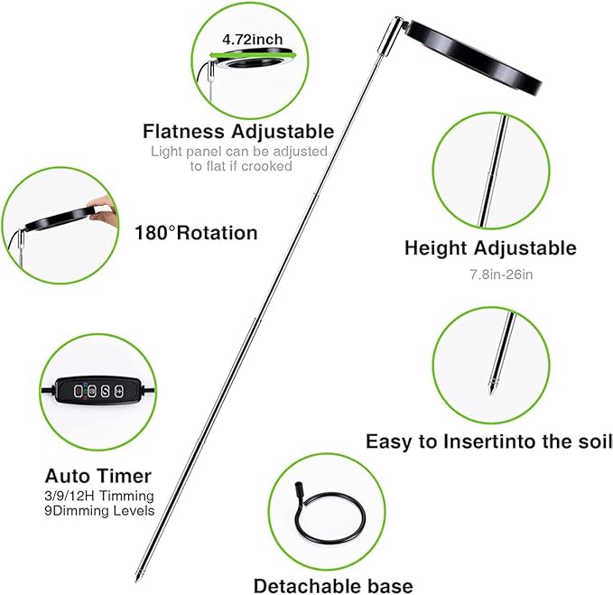 Wavising LED-Wachstumslicht 48 LED-Pflanzenwachstumsleuchten mit 3 Timern und 9 dimmbaren Stufen Höhenverstellbare Vollspektrum-Wachstumslampe Runder Wachstumslichtpfahl für kleine Pflanzen