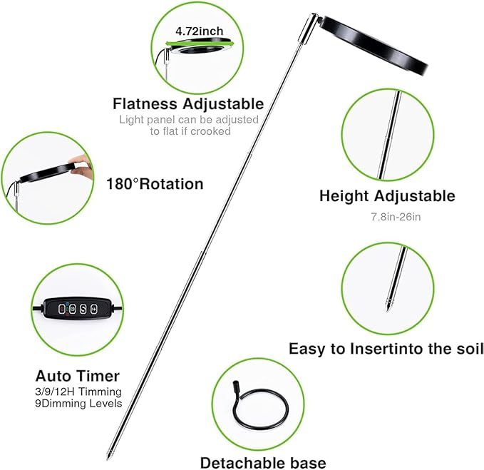 Wavising LED-Wachstumslicht 48 LED-Pflanzenwachstumsleuchten mit 3 Timern und 9 dimmbaren Stufen Höhenverstellbare Vollspektrum-Wachstumslampe Runder Wachstumslichtpfahl für kleine Pflanzen