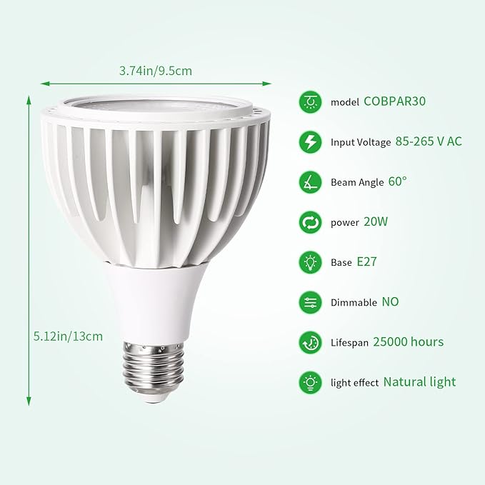 Wavising Grow Light Bulb, Grow Lights for Indoor Plants Full Spectrum, 24 Watt 3000K LED Plant Light Bulb mit High PPFD, Universal E27, Energiesparende Grow Lampe für Aussaat und Wachstum