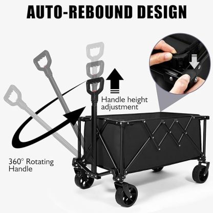 Wavising Faltbarer Strandwagen, Heavy Duty Portable Beach Trolley Utility Faltbarer Wagen mit All-Terrain-Rädern, Faltbarer Reisewagen, Belastbarkeit 150kg, Schwarz