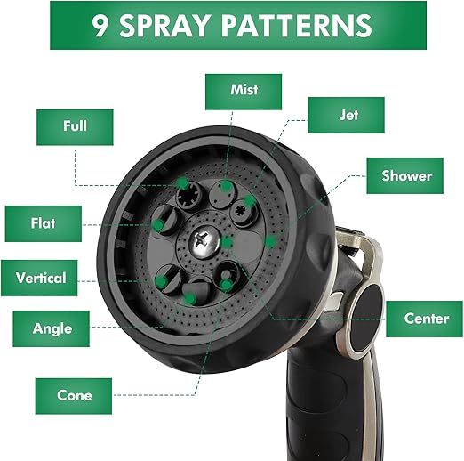 Wavising Gartenschlauch Rohrspritzpistole, Metall Düse Sprayer Heavy Duty mit 9 Mustern, Hochdruck-Wassersprühgerät mit Daumen Flow Control, ideal für Outdoor-Rasen & Pflanzenbewässerung, Auto & Haustier waschen