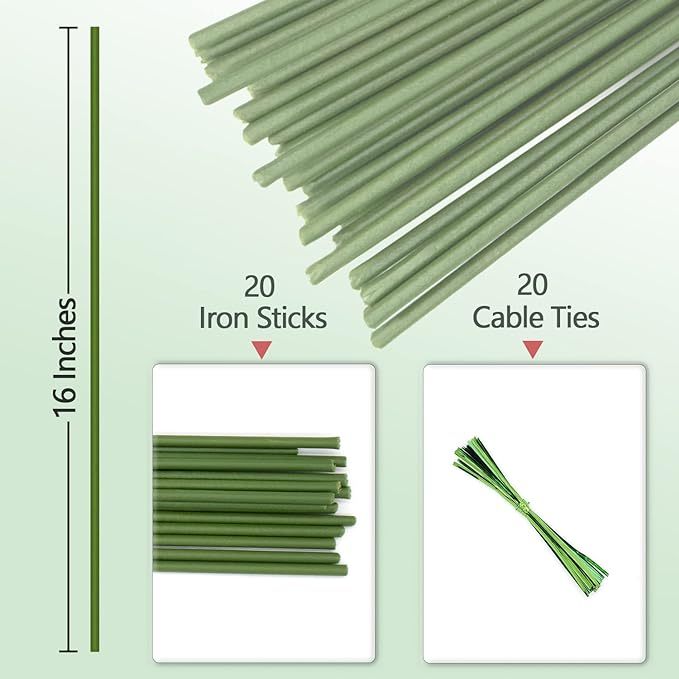 Wavising Pflanze Pfähle, 20Pcs Pflanze Sticks, Garten grün biegsam einzigen Stiel Pflanze Unterstützung Pfähle für Innen-und Außenbereich Pflanzen, Topfpflanzen, Blumen Orchidee Pfingstrose Rose-16 Zoll