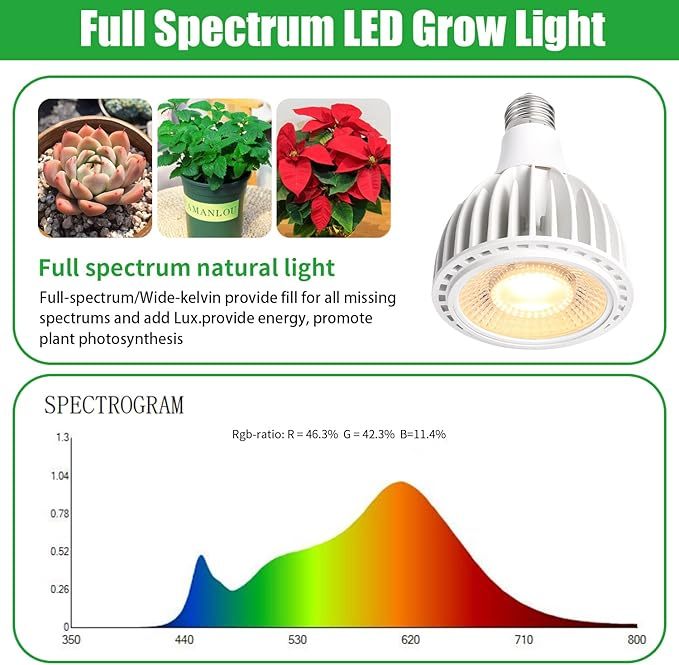 Wavising Grow Light Bulb, Grow Lights for Indoor Plants Full Spectrum, 24 Watt 3000K LED Plant Light Bulb mit High PPFD, Universal E27, Energiesparende Grow Lampe für Aussaat und Wachstum