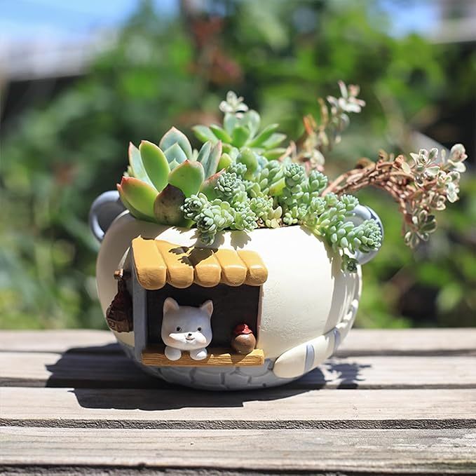 Wavising Cartoon Cute Succulent Plant Pot für Büro Balkon Dekor, Baum Harz Blumentopf für Micro Landschaft Gartenarbeit, Mehrzweck-Stifthalter
