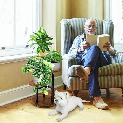 Wavising 3-Etagen-Pflanzenständer, hohe Metall-Holz-Regal-Halter für Innen-, Außen-Display Rack Blumentopf Stand für Ecke Wohnzimmer Balkon Garten Terrasse