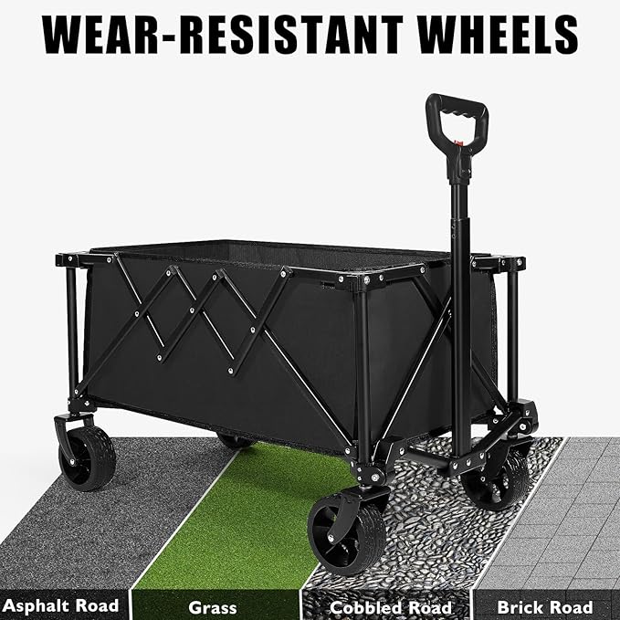 Wavising Faltbarer Strandwagen, Heavy Duty Portable Beach Trolley Utility Faltbarer Wagen mit All-Terrain-Rädern, Faltbarer Reisewagen, Belastbarkeit 150kg, Schwarz