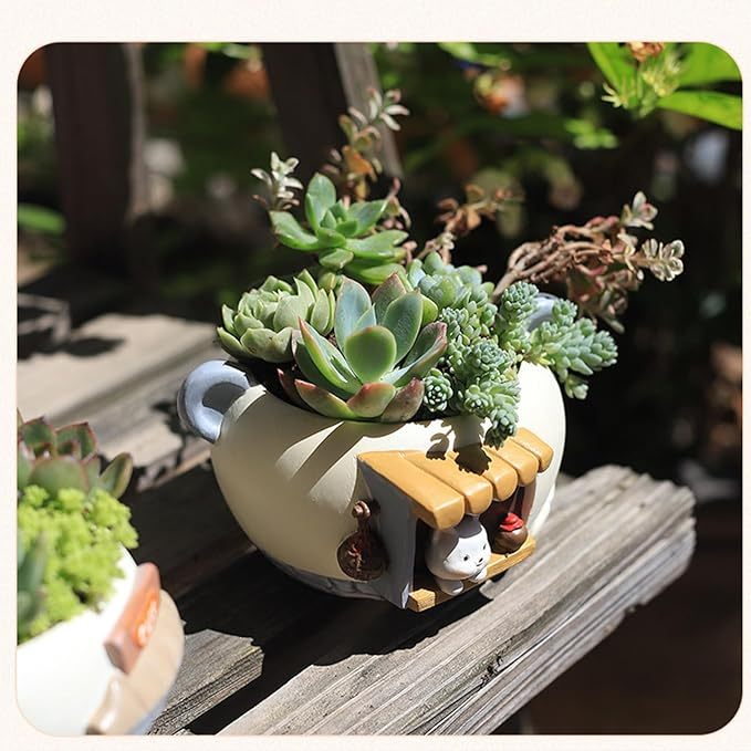 Wavising Cartoon Cute Succulent Plant Pot für Büro Balkon Dekor, Baum Harz Blumentopf für Micro Landschaft Gartenarbeit, Mehrzweck-Stifthalter