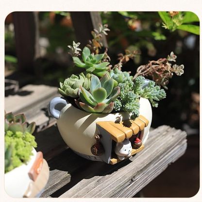 Wavising Cartoon Cute Succulent Plant Pot für Büro Balkon Dekor, Baum Harz Blumentopf für Micro Landschaft Gartenarbeit, Mehrzweck-Stifthalter