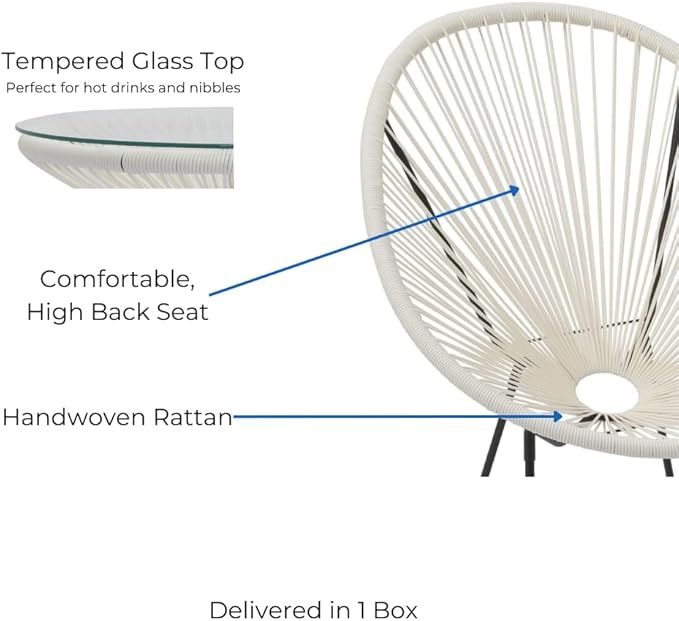 Wavising Schwarzes Ei Form Conversational Gartenmöbel Bistro Patio Outdoor Set Für Balkone Gärten Terrassen 2 Stühle 1 Glasplatte Tisch
