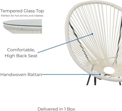 Wavising Schwarzes Ei Form Conversational Gartenmöbel Bistro Patio Outdoor Set Für Balkone Gärten Terrassen 2 Stühle 1 Glasplatte Tisch