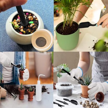 Wavising Sukkulenten-Werkzeuge, 52Pcs Mini-Garten-Werkzeuge, Umpflanzen Werkzeuge Set, Sukkulenten Pflege-Kit mit faltbaren Umtopfen Matte für Indoor-Miniatur-Feen-Gartenarbeit Pflanzenpflege, Potting, Kaktus