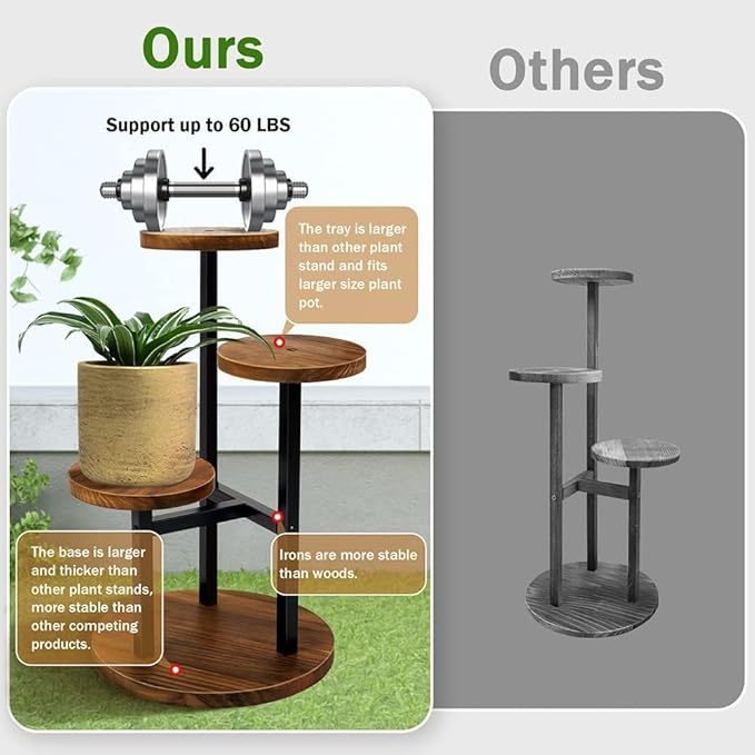 Wavising 3-Etagen-Pflanzenständer, hohe Metall-Holz-Regal-Halter für Innen-, Außen-Display Rack Blumentopf Stand für Ecke Wohnzimmer Balkon Garten Terrasse