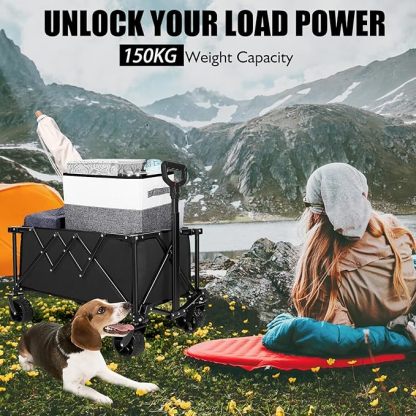 Wavising Faltbarer Strandwagen, Heavy Duty Portable Beach Trolley Utility Faltbarer Wagen mit All-Terrain-Rädern, Faltbarer Reisewagen, Belastbarkeit 150kg, Schwarz