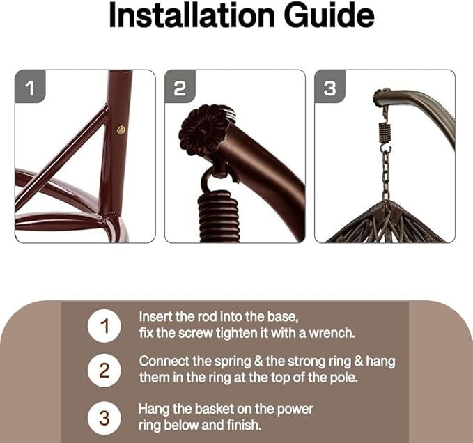 Wavising Rattan Swing Egg Chair Garden Swing Chair Patio Hanging Chair Indoor/Outdoor Hanging Hammock mit Kissen (Grey Egg Chair & white Cushion)