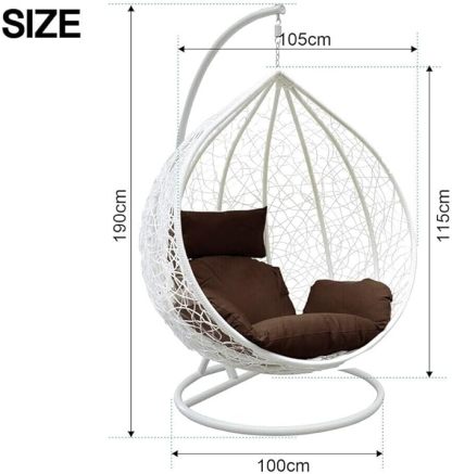 Wavising Rattan Swing Egg Chair Garden Swing Chair Patio Hanging Chair Indoor/Outdoor Hanging Hammock mit Kissen (Grey Egg Chair & white Cushion)