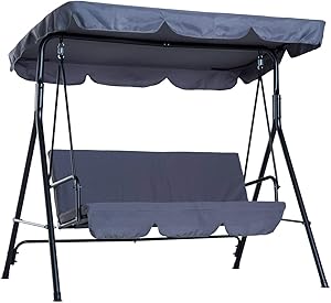 Wavising  3 Sitzer Vordach Schaukelstuhl Garten Schaukelbank Heavy Duty Patio Metall Sitz w / Dach - Grau