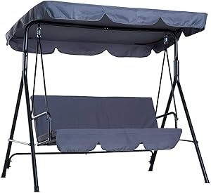 Wavising  3 Sitzer Vordach Schaukelstuhl Garten Schaukelbank Heavy Duty Patio Metall Sitz w / Dach - Grau