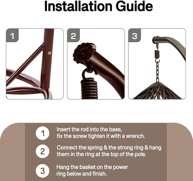 Wavising Rattan Swing Egg Chair Hängende Gartenhängematte mit Kissen & Ständer Outdoor Indoor Möbel (Grey Egg Chair & Black Cushion)