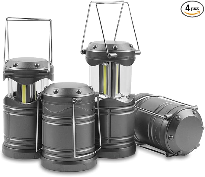 Wavising LED-Laternen, 4 Pack Pop Up Laternen für Stromausfälle, helle batteriebetriebene hängende Laternen für Outdoor-Camping Wandern, Notfall-Überlebenslichter für Hurrikan zusammenklappbar, dunkelgrau