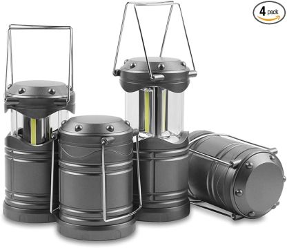 Wavising LED-Laternen, 4 Pack Pop Up Laternen für Stromausfälle, helle batteriebetriebene hängende Laternen für Outdoor-Camping Wandern, Notfall-Überlebenslichter für Hurrikan zusammenklappbar, dunkelgrau