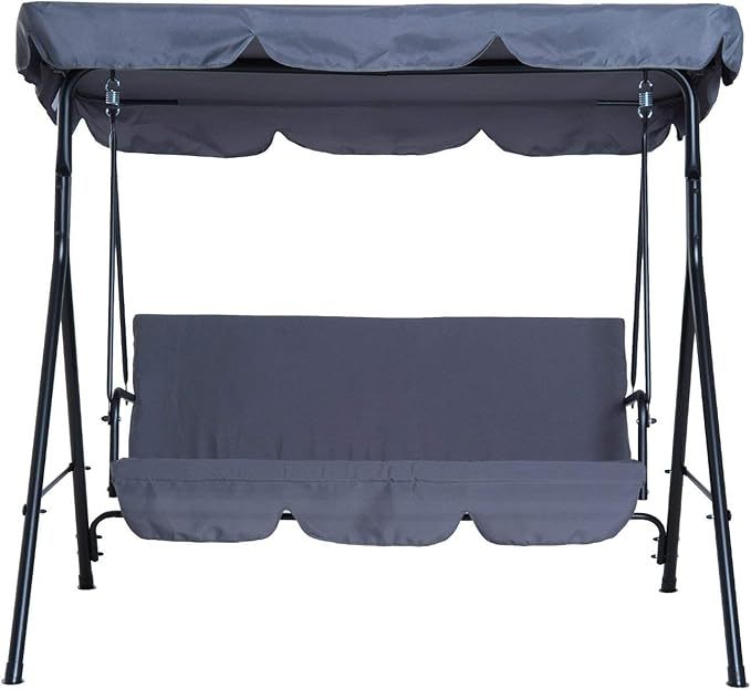 Wavising  3 Sitzer Vordach Schaukelstuhl Garten Schaukelbank Heavy Duty Patio Metall Sitz w / Dach - Grau