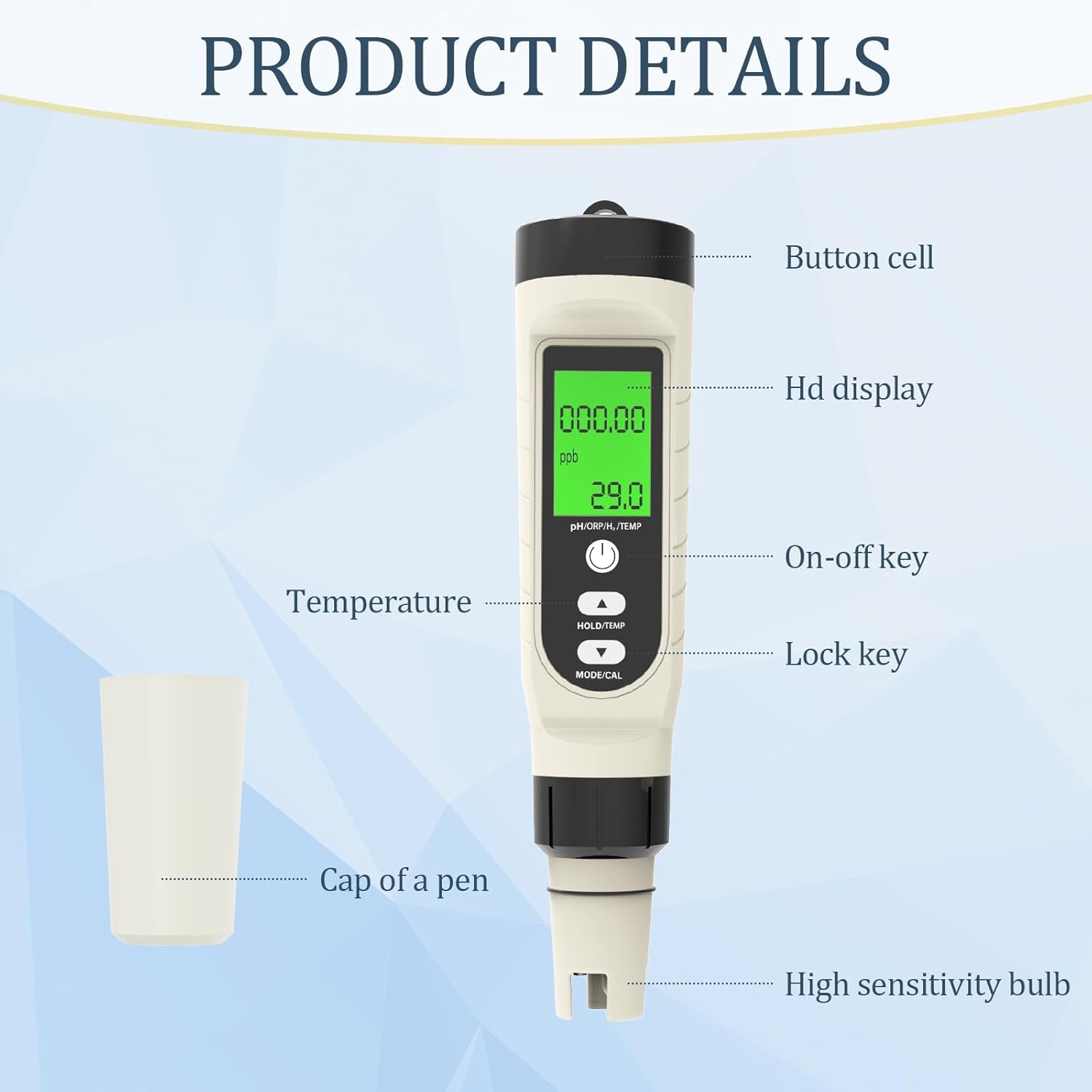 4-in-1 PH+ORP+H2-Messgerät, digitaler Wassertester, Salzgehalt, PH, Temperatur, EC und TDS-Messgerät für Salzwasser und Trinkwasser im Pool, Salzmessgerät für Schwimmbäder, Whirlpools, Hydrokulturen, Aquarien, Spas