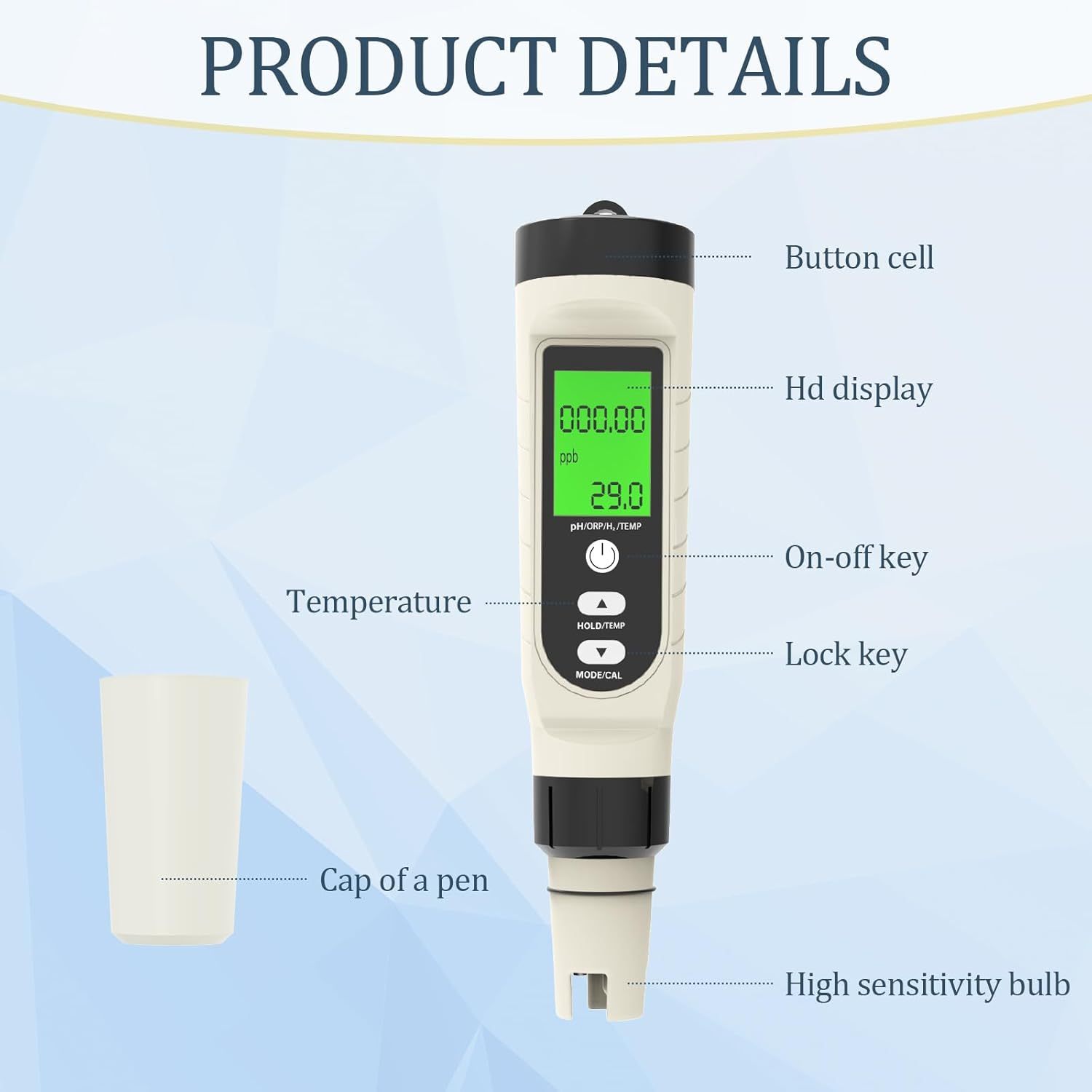 4-in-1 PH+ORP+H2-Messgerät, digitaler Wassertester, Salzgehalt, PH, Temperatur, EC und TDS-Messgerät für Salzwasser und Trinkwasser im Pool, Salzmessgerät für Schwimmbäder, Whirlpools, Hydrokulturen, Aquarien, Spas