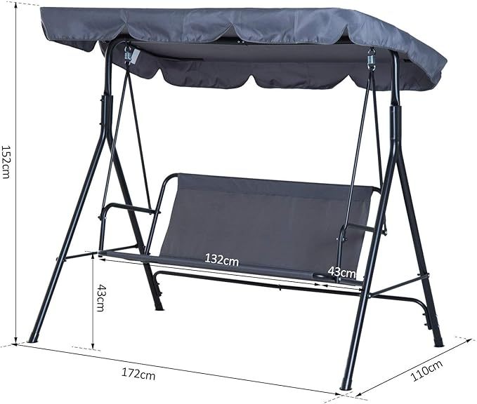 Wavising  3 Sitzer Vordach Schaukelstuhl Garten Schaukelbank Heavy Duty Patio Metall Sitz w / Dach - Grau