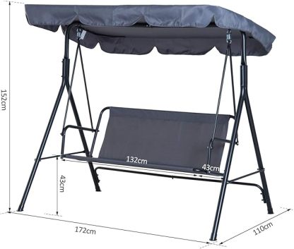 Wavising  3 Sitzer Vordach Schaukelstuhl Garten Schaukelbank Heavy Duty Patio Metall Sitz w / Dach - Grau