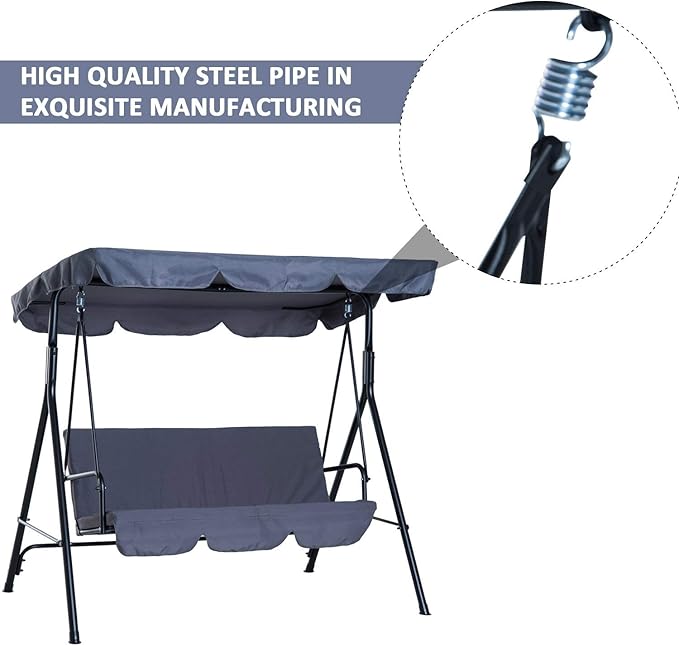 Wavising  3 Sitzer Vordach Schaukelstuhl Garten Schaukelbank Heavy Duty Patio Metall Sitz w / Dach - Grau