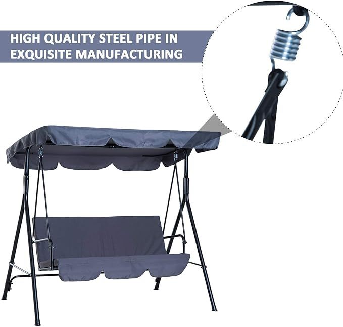 Wavising  3 Sitzer Vordach Schaukelstuhl Garten Schaukelbank Heavy Duty Patio Metall Sitz w / Dach - Grau