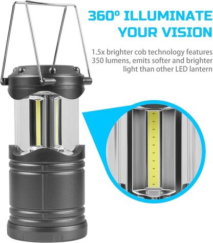Wavising LED-Laternen, 4 Pack Pop Up Laternen für Stromausfälle, helle batteriebetriebene hängende Laternen für Outdoor-Camping Wandern, Notfall-Überlebenslichter für Hurrikan zusammenklappbar, dunkelgrau