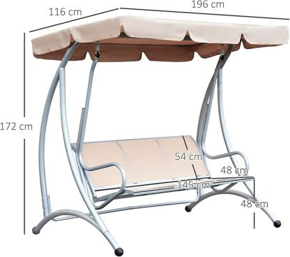 Wavising  3 Sitzer Garten Schaukel Sitzbank Stahl Schaukelstuhl mit verstellbarem Vordach für Outdoor Patio Porch - Beige