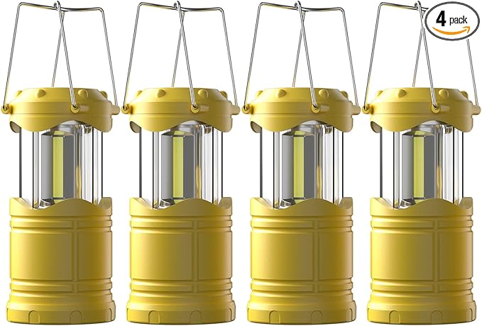 Wavising  4 Pack COB Camping-Laterne, tragbare High Lumen Outdoor Camping-Taschenlampe Taschenlampe Licht, helle Überlebensausrüstung Ausrüstung Kit für Notfall, Wandern, Zelt, Backpacking, Outages, Hurrikane, gelb
