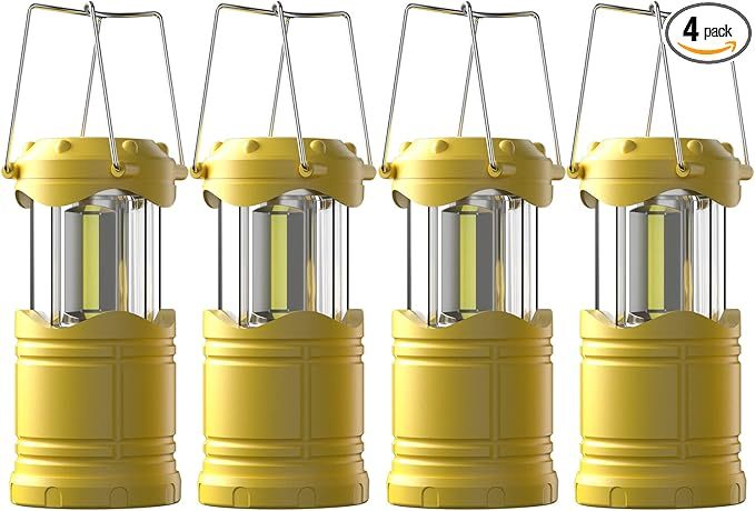 Wavising  4 Pack COB Camping-Laterne, tragbare High Lumen Outdoor Camping-Taschenlampe Taschenlampe Licht, helle Überlebensausrüstung Ausrüstung Kit für Notfall, Wandern, Zelt, Backpacking, Outages, Hurrikane, gelb