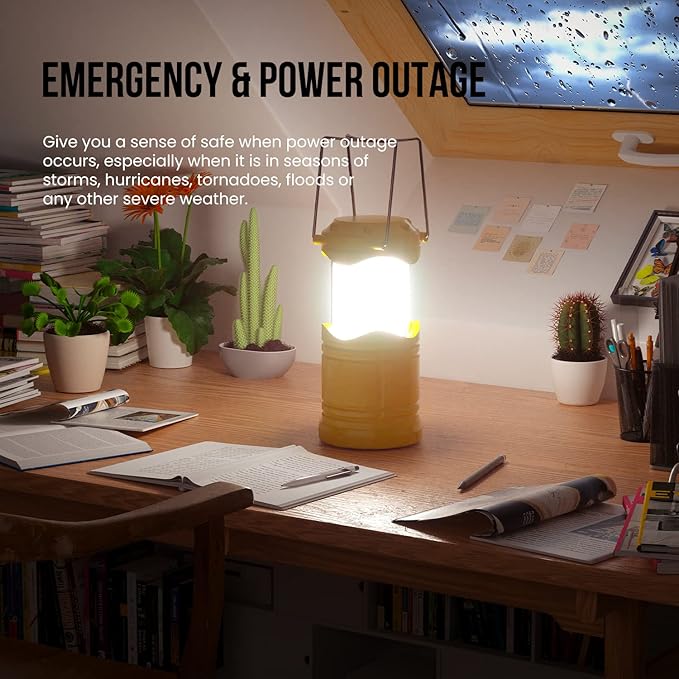 Wavising  4 Pack COB Camping-Laterne, tragbare High Lumen Outdoor Camping-Taschenlampe Taschenlampe Licht, helle Überlebensausrüstung Ausrüstung Kit für Notfall, Wandern, Zelt, Backpacking, Outages, Hurrikane, gelb