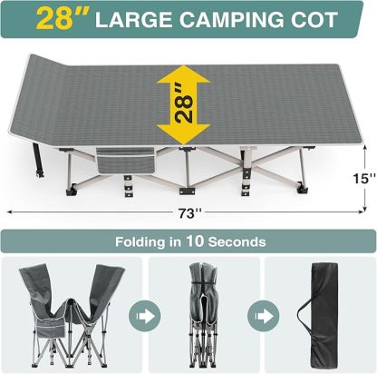 Wavising  28In Folding Camping Cot für Erwachsene, Portable Schlafbett mit Matratze, Outdoor Heavy Duty Cot Bett für Camp mit Tragetasche für Haus, Büro, Camp, Reisen, Urlaub (Max Loading 500lbs)