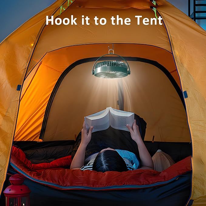 Wavising Batteriebetriebener Camping-Ventilator mit ausziehbarem Bodenständer, tragbarer, wiederaufladbarer Ventilator mit Licht für Camping, Zelt, Wandern, Strand, Golf