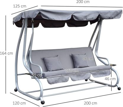 Wavising 2-in-1 Garten-Schaukelsitz-Bett, 3-Sitzer-Convertible-Schaukelstuhl-Bank mit kippbarem Vordach, gepolstertem Sitz und 2 Kissen für Terrasse, Hof, grau